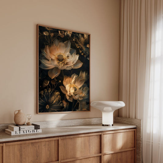 The Golden Lotus - Botanical Floral Wall Art