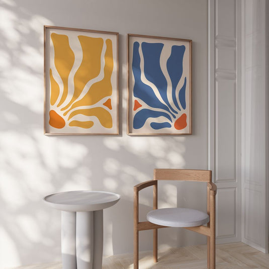 Blue Yellow Orange - Modern Boho Wall Art - Set of 2