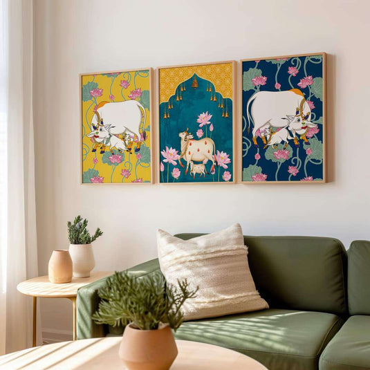 The Holy Cow - Pichwai Wall Art - Set of 3