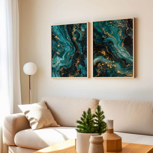 Ink And Gold - Abstract Wall Art - Set of 2