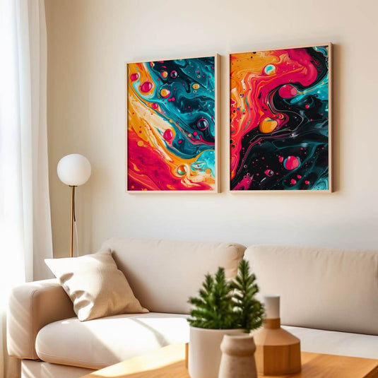 Fire and Ice - Abstract Wall Art - Set of 2