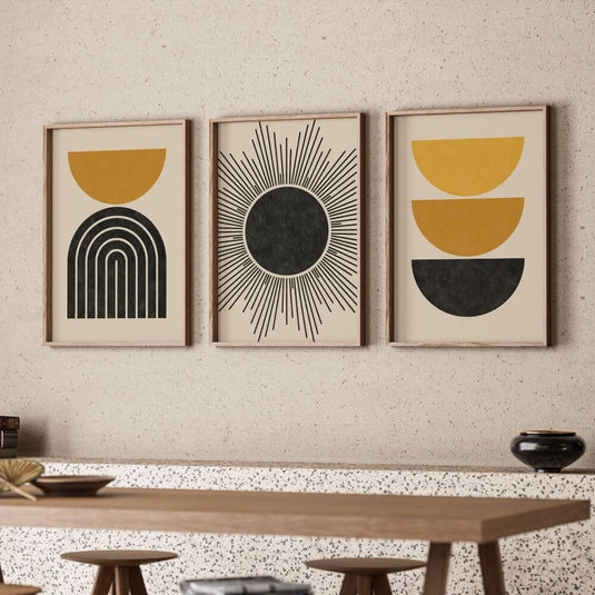 Sunburst Bliss - Abstract Boho Wall Art - Set of 3