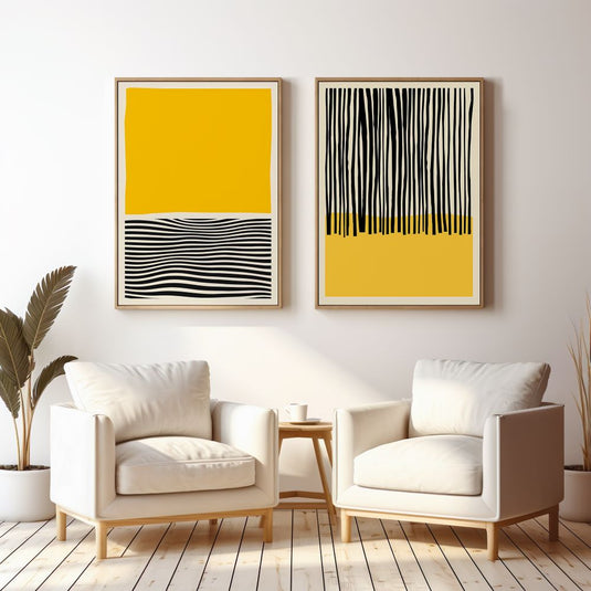 Black and Yellow - Modern Minimal Wall Art - Set of 2