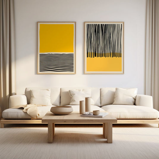 Black and Yellow - Modern Minimal Wall Art - Set of 2