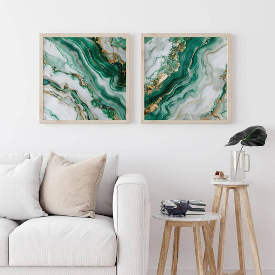 Emerald Marble - Abstract Wall Art - Set of 2