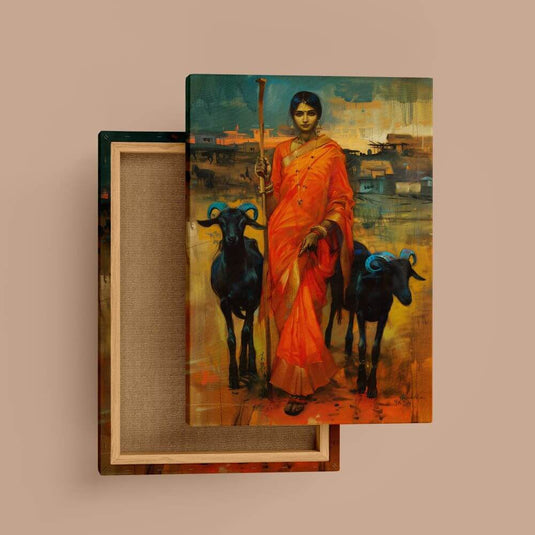 Women And The Goats - Indian Wall Art