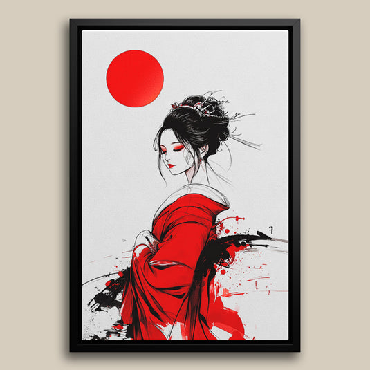 The Red Kimono - Japanese Geisha Wall Art