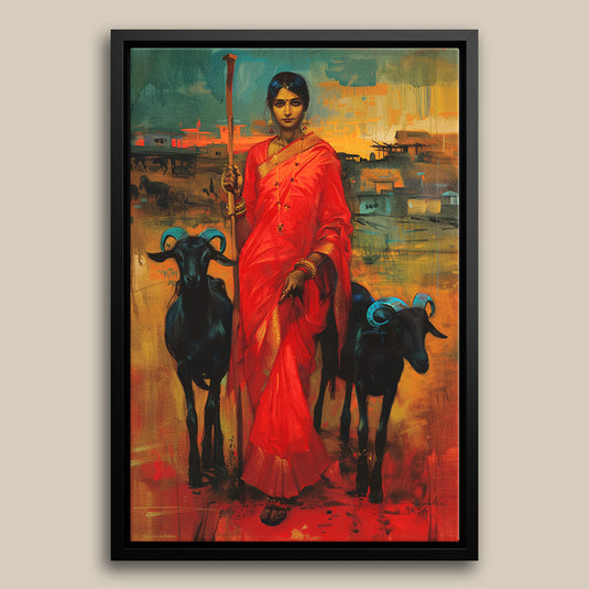 Women And The Goats - Indian Wall Art