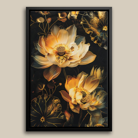 The Golden Lotus - Botanical Floral Wall Art