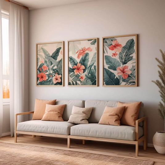 Hibiscus Harmony - Floral Wall Art - Set of 3