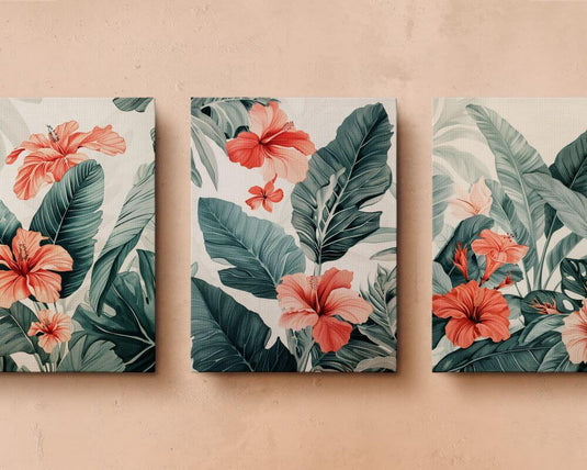 Hibiscus Harmony - Floral Wall Art - Set of 3