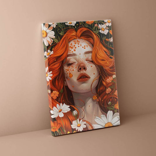 Red Head Daisy - Portrait Wall Art Painting
