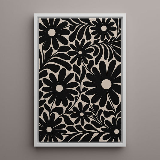 Beige Black Floral Trio - Botanical Wall Art - Set of 3