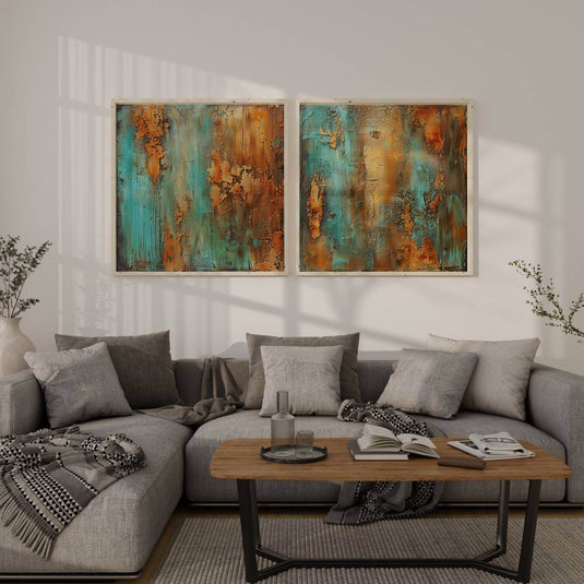Oxidised Dreams - Abstract Textured Wall Art - Set of 2