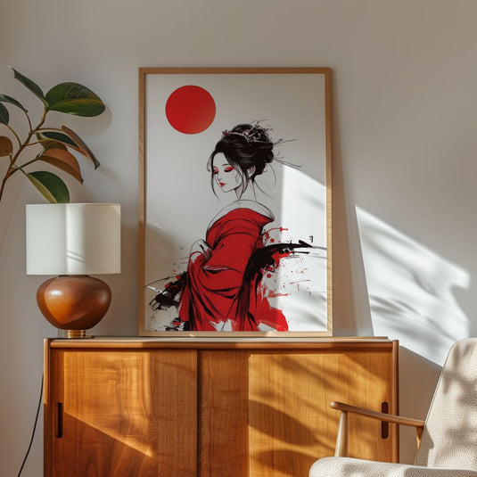 The Red Kimono - Japanese Geisha Wall Art