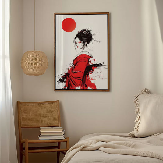 The Red Kimono - Japanese Geisha Wall Art