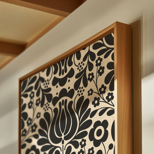 Beige Black Floral Trio - Botanical Wall Art - Set of 3