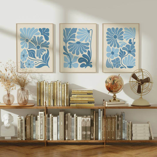 Indigo Leafs - Floral Wall Art - Set of 3