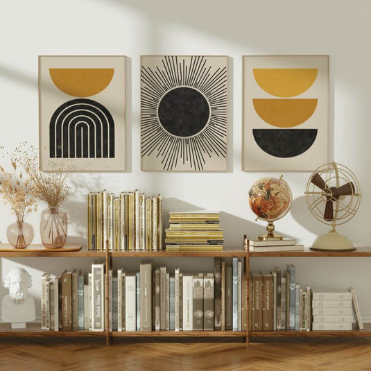 Sunburst Bliss - Abstract Boho Wall Art - Set of 3