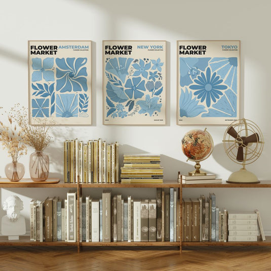 Blue Petals Trio - Flower Market Wall Art