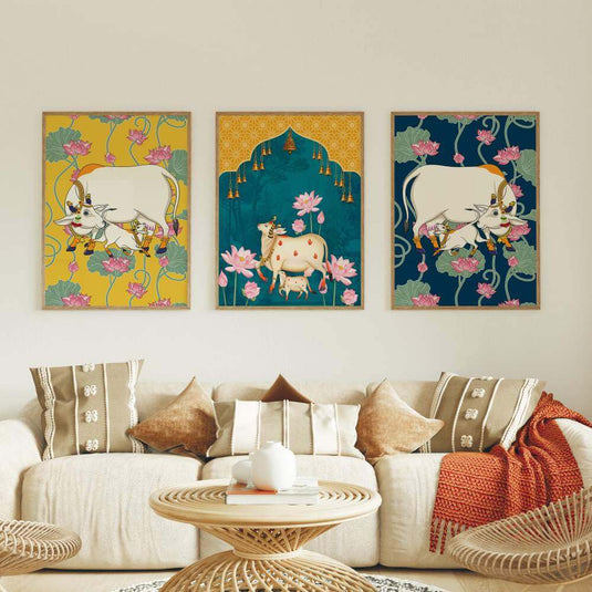 The Holy Cow - Pichwai Wall Art - Set of 3
