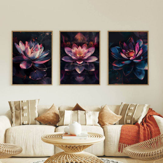 Purple Passion - Lotus Wall Art - Set of 3