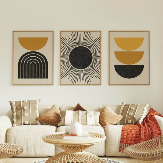 Sunburst Bliss - Abstract Boho Wall Art - Set of 3
