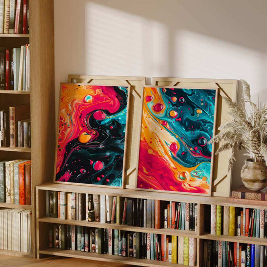 Fire and Ice - Abstract Wall Art - Set of 2