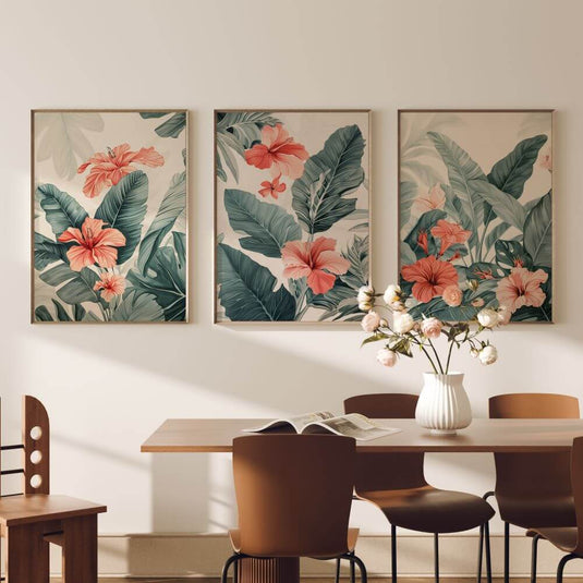 Hibiscus Harmony - Floral Wall Art - Set of 3