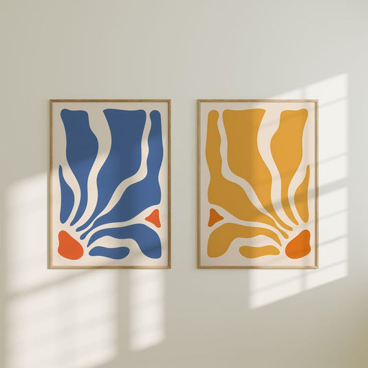 Blue Yellow Orange - Modern Boho Wall Art - Set of 2