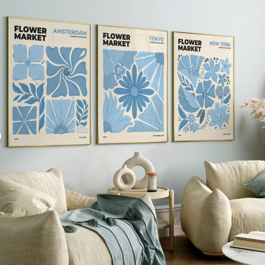 Blue Petals Trio - Flower Market Wall Art