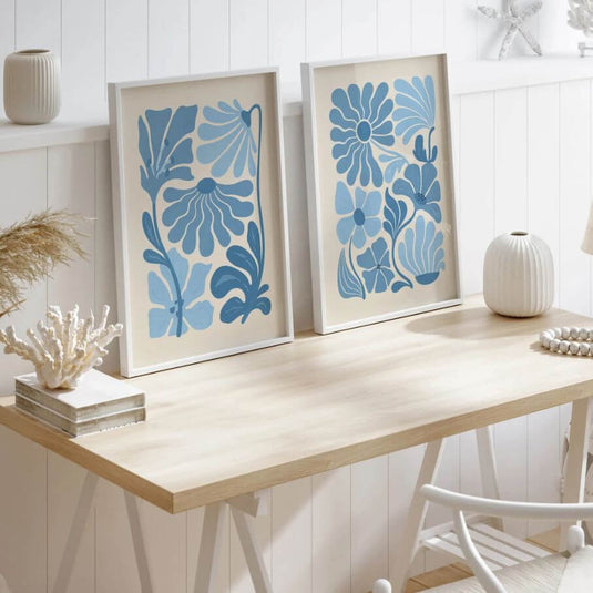 Indigo Leafs - Floral Wall Art - Set of 3