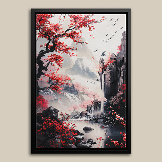 Crimson Cliffs - Japanese Ink Wash Painting